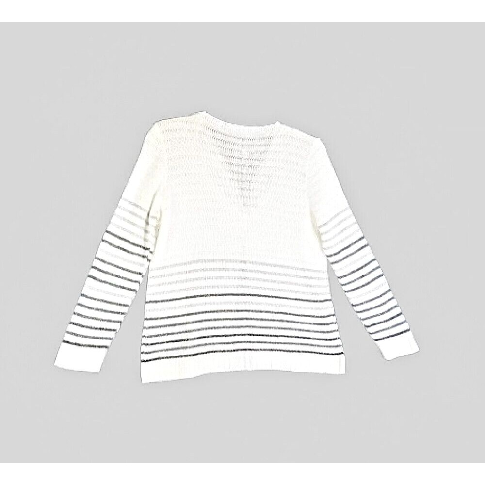 SKOVHUUS White Striped Cardigan Sweater Sz XL Gray Black Silver Stripes Italy - Picture 8 of 9